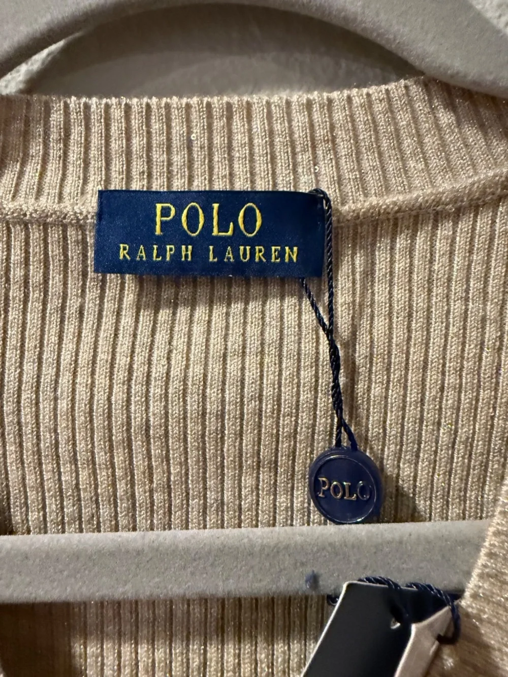 Polo Ralph Lauren Beige Ribbed V-Neck Button Vest - Size M (Fits Small)